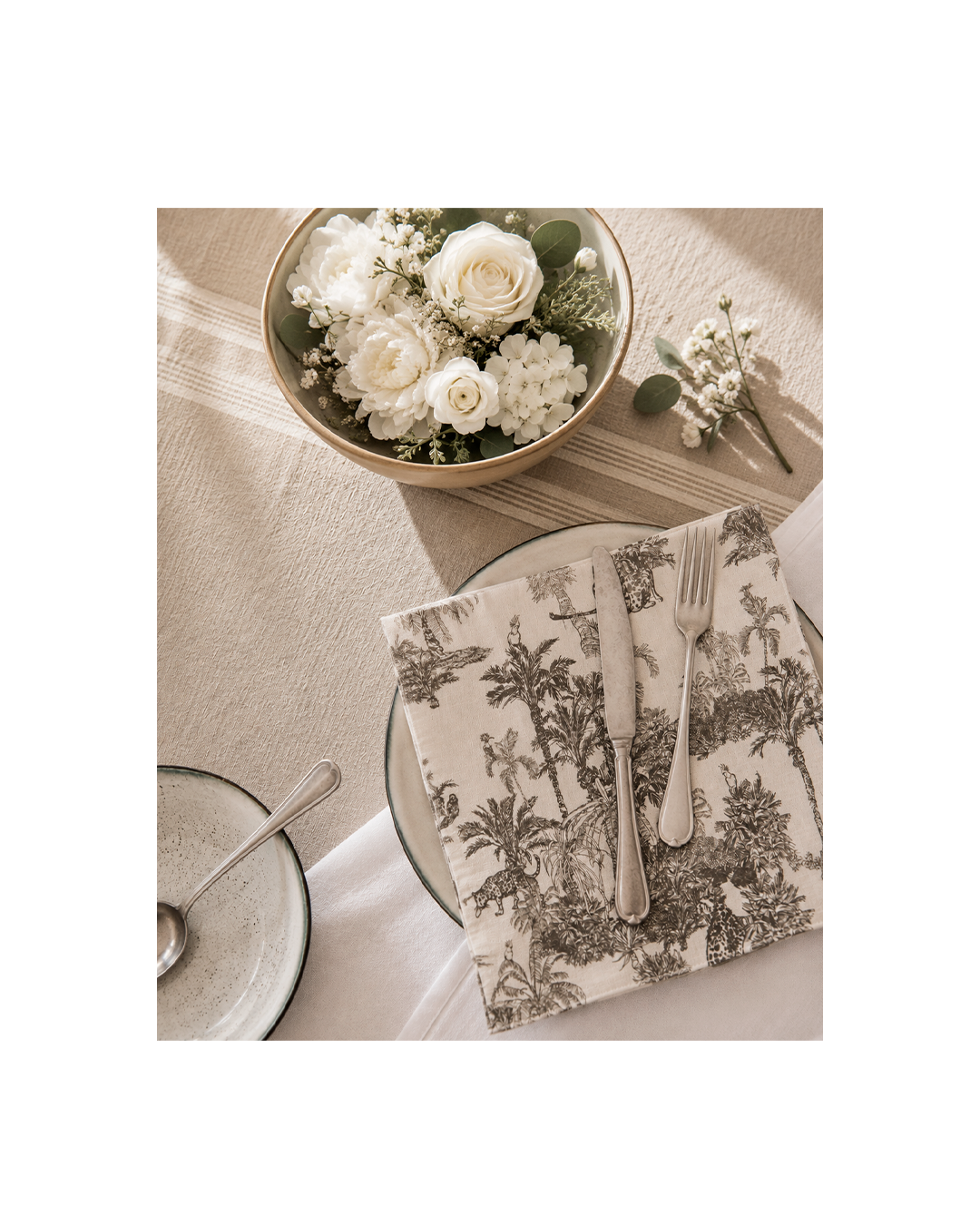 SET DE 4 SERVILLETAS NAPKINS TROPICAL TOILE MOCHA