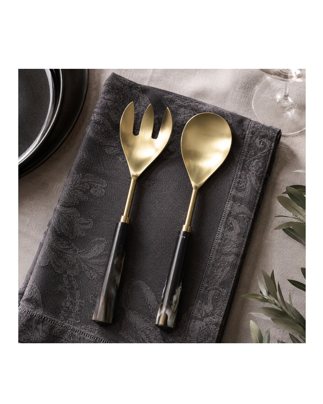STRYKER HORN SALAD UTENSIL SET IN GIFT BOX s/2