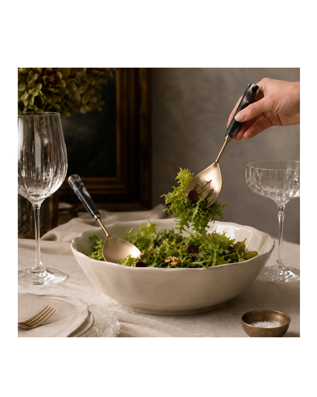 STRYKER HORN SALAD UTENSIL SET IN GIFT BOX s/2