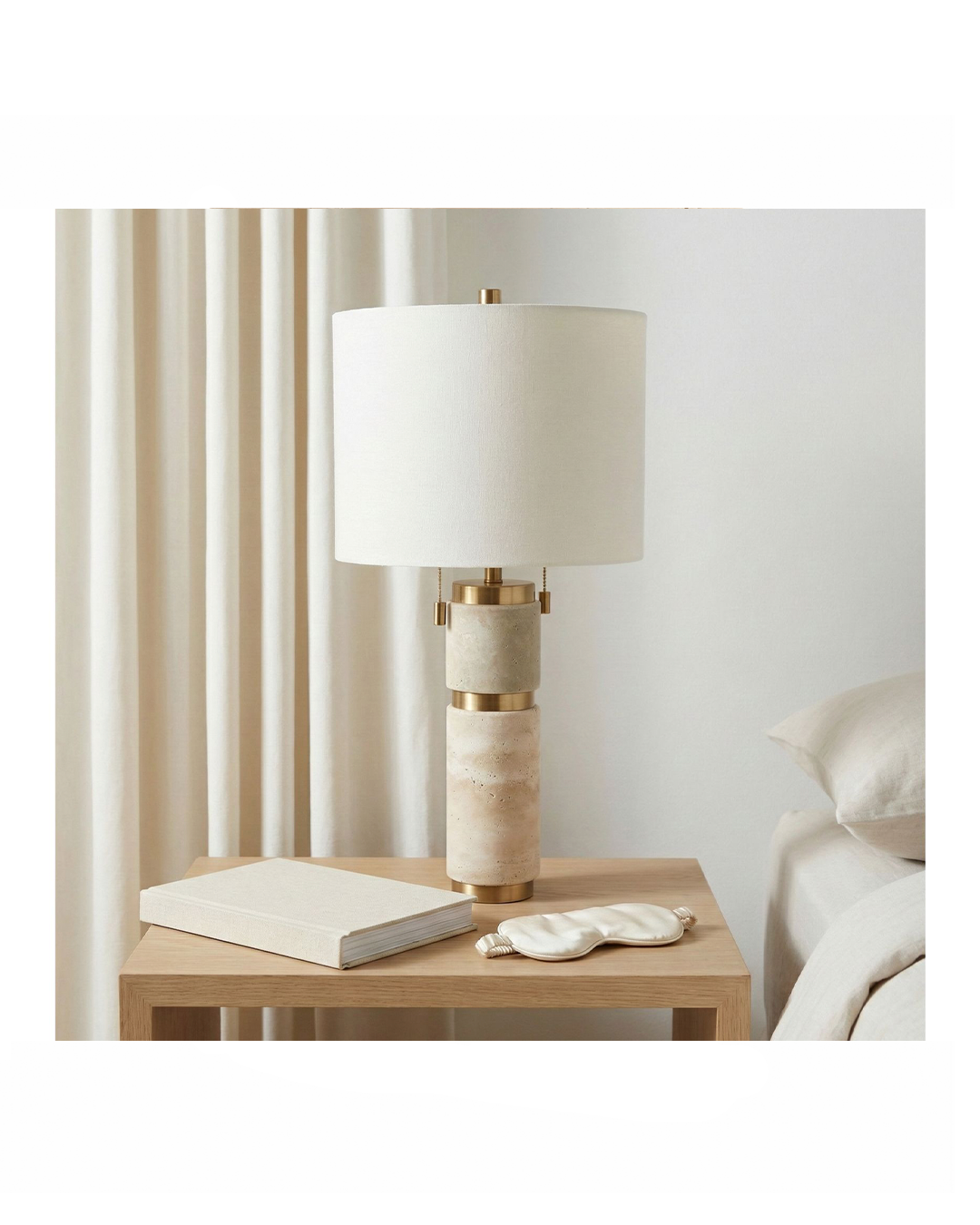 TRAVERTINE LAMP WITH 2 PULLS TAN