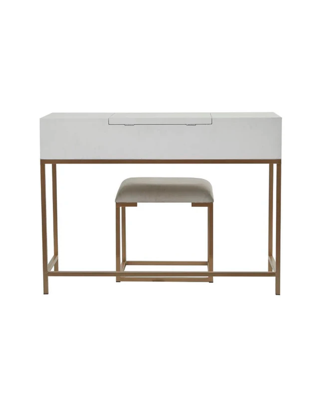 WOOD VANITY WITH STOOL AND HIDDEN MIRROR