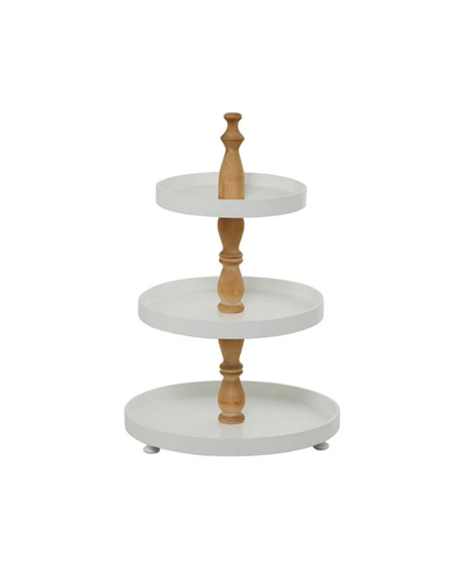 WHITE WOOD 3 LEVEL TIERED SERVER WITH WOOD POST / -50%