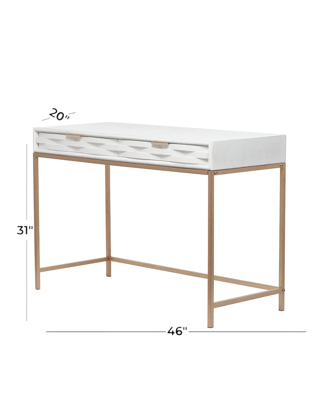 WHITE WOOD 2 DRAWERS CONSOLE TABLE WITH GOLD METAL FRAME, 46" X 20" X 31" / -50