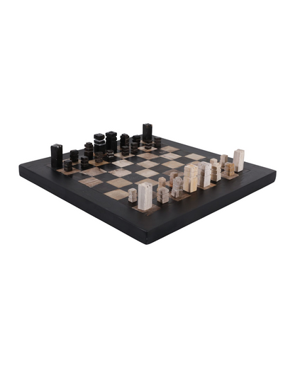 PETRIFIED WOOD CHESS SET, BLACK / IVORY