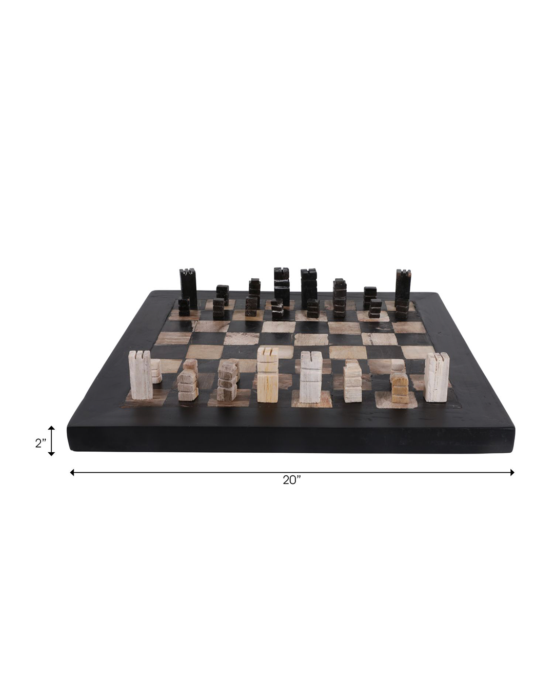 PETRIFIED WOOD CHESS SET, BLACK / IVORY