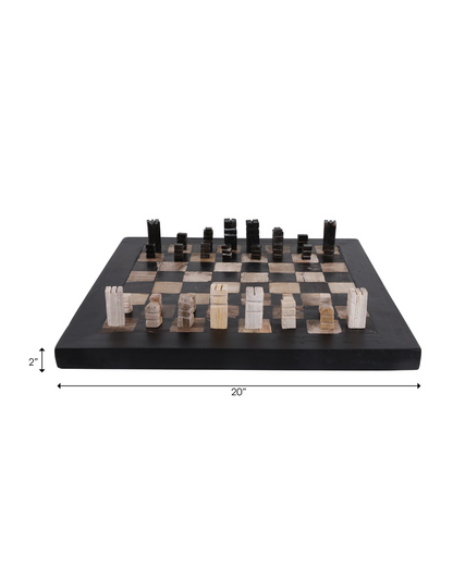 PETRIFIED WOOD CHESS SET, BLACK / IVORY