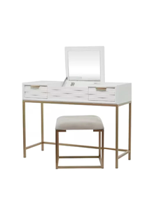 WOOD VANITY WITH STOOL AND HIDDEN MIRROR