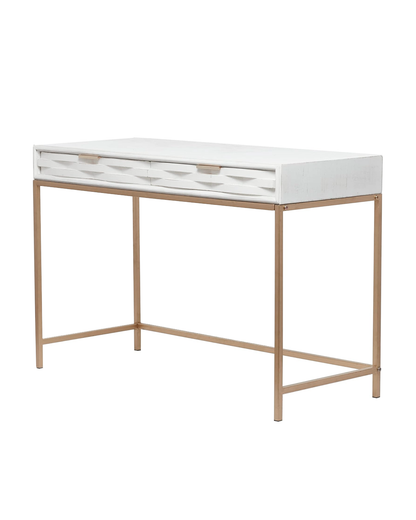 WHITE WOOD 2 DRAWERS CONSOLE TABLE WITH GOLD METAL FRAME, 46" X 20" X 31" / -50