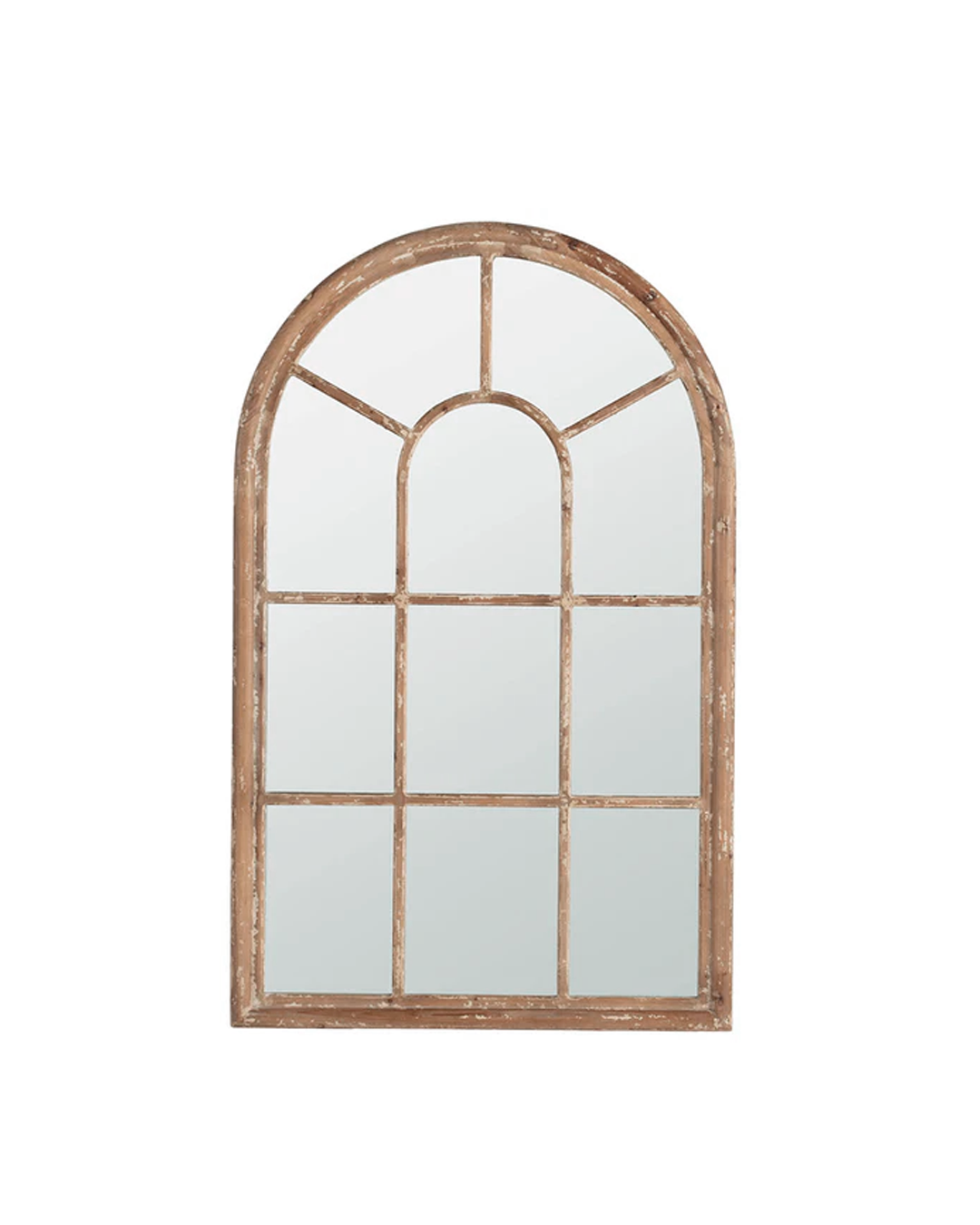 LARGE ARCHED ACCENT MIRROR WITH BROWN FRAME