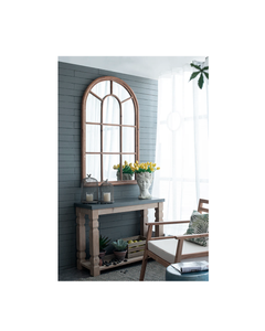 LARGE ARCHED ACCENT MIRROR WITH BROWN FRAME