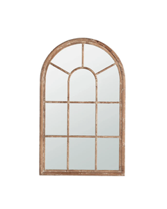 LARGE ARCHED ACCENT MIRROR WITH BROWN FRAME