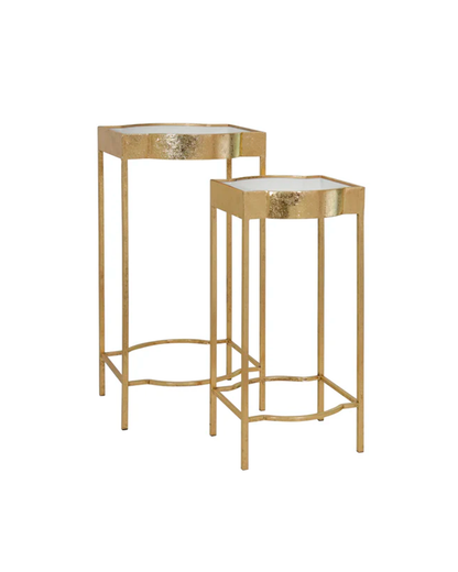 S/2 METAL ACCENT TABLES, GOLD/WHITE