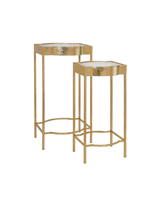 S/2 METAL ACCENT TABLES, GOLD/WHITE
