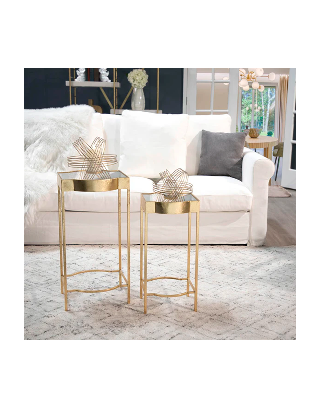 S/2 METAL ACCENT TABLES, GOLD/WHITE