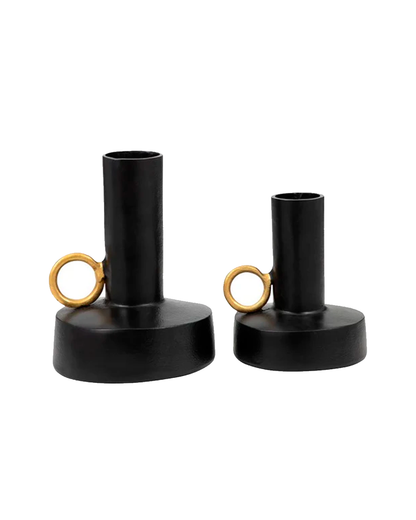 METAL VASE WITH HANDLE BLACK
