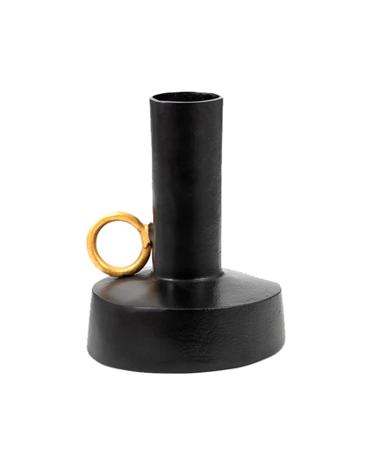 METAL VASE WITH HANDLE BLACK