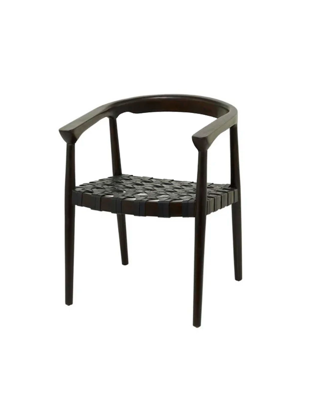 DARK BROWN TEAK WOOD HANDMADE WOVEN DINING CHAIR WITH ARMRESTS