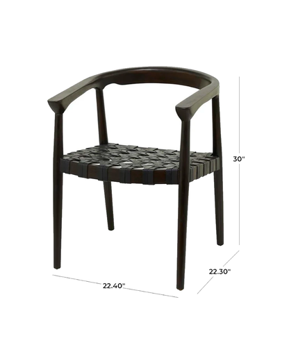 DARK BROWN TEAK WOOD HANDMADE WOVEN DINING CHAIR WITH ARMRESTS / -50%