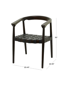DARK BROWN TEAK WOOD HANDMADE WOVEN DINING CHAIR WITH ARMRESTS
