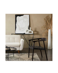 DARK BROWN TEAK WOOD HANDMADE WOVEN DINING CHAIR WITH ARMRESTS