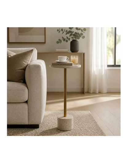 TRAVERTINE ACCENT TABLE, NATURAL/GOLD KD