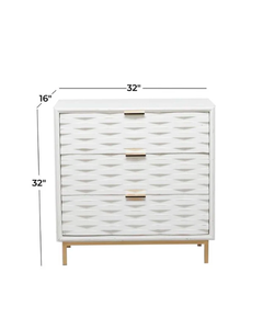 WHITE WOOD GEOMETRIC 3 DRAWER CABINET