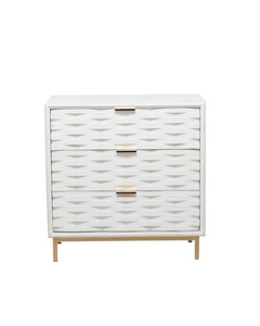 WHITE WOOD GEOMETRIC 3 DRAWER CABINET