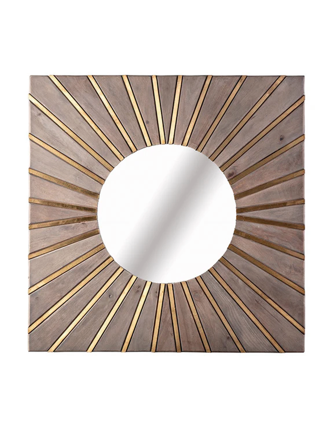 WOODEN BRASS CLAD SUNBURST MIRROR