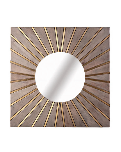 WOODEN BRASS CLAD SUNBURST MIRROR / -50%