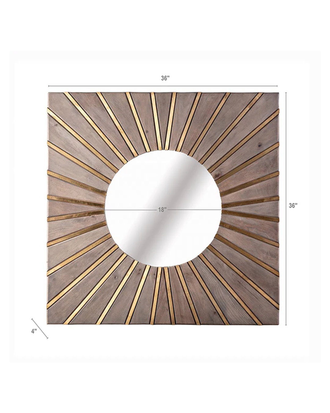 WOODEN BRASS CLAD SUNBURST MIRROR