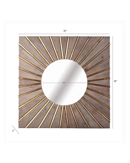 WOODEN BRASS CLAD SUNBURST MIRROR / -50%