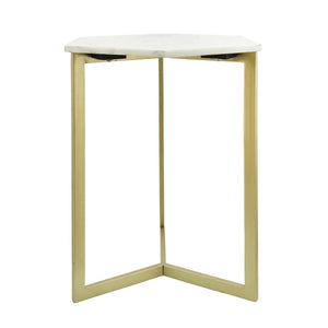 METAL/MARBLE, HEXAGON SIDE TABLE, GOLD/WHITE