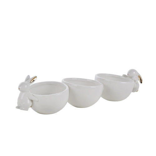 WHITE/GOLD DOLOMITE BUNNIES W/BOWLS