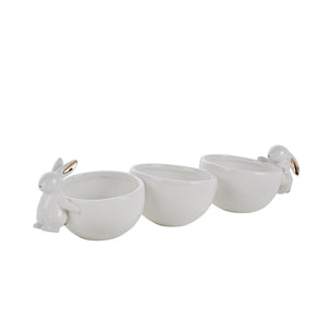 WHITE/GOLD DOLOMITE BUNNIES W/BOWLS