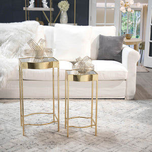 S/2 METAL ACCENT TABLES, GOLD/WHITE