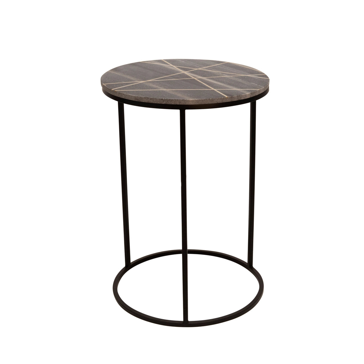 METAL/ MARBLE SIDE TABLE W-GOLD INLAYS, BLACK