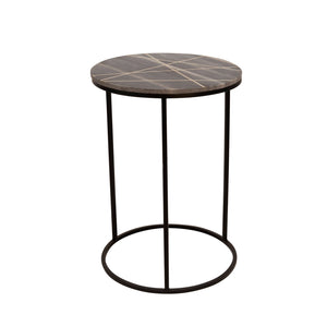 METAL/ MARBLE SIDE TABLE W-GOLD INLAYS, BLACK