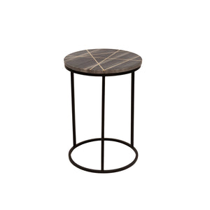 METAL/ MARBLE SIDE TABLE W-GOLD INLAYS, BLACK