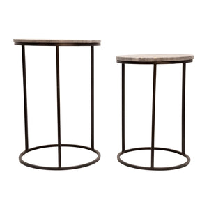 METAL/ MARBLE SIDE TABLE W-GOLD INLAYS, BLACK