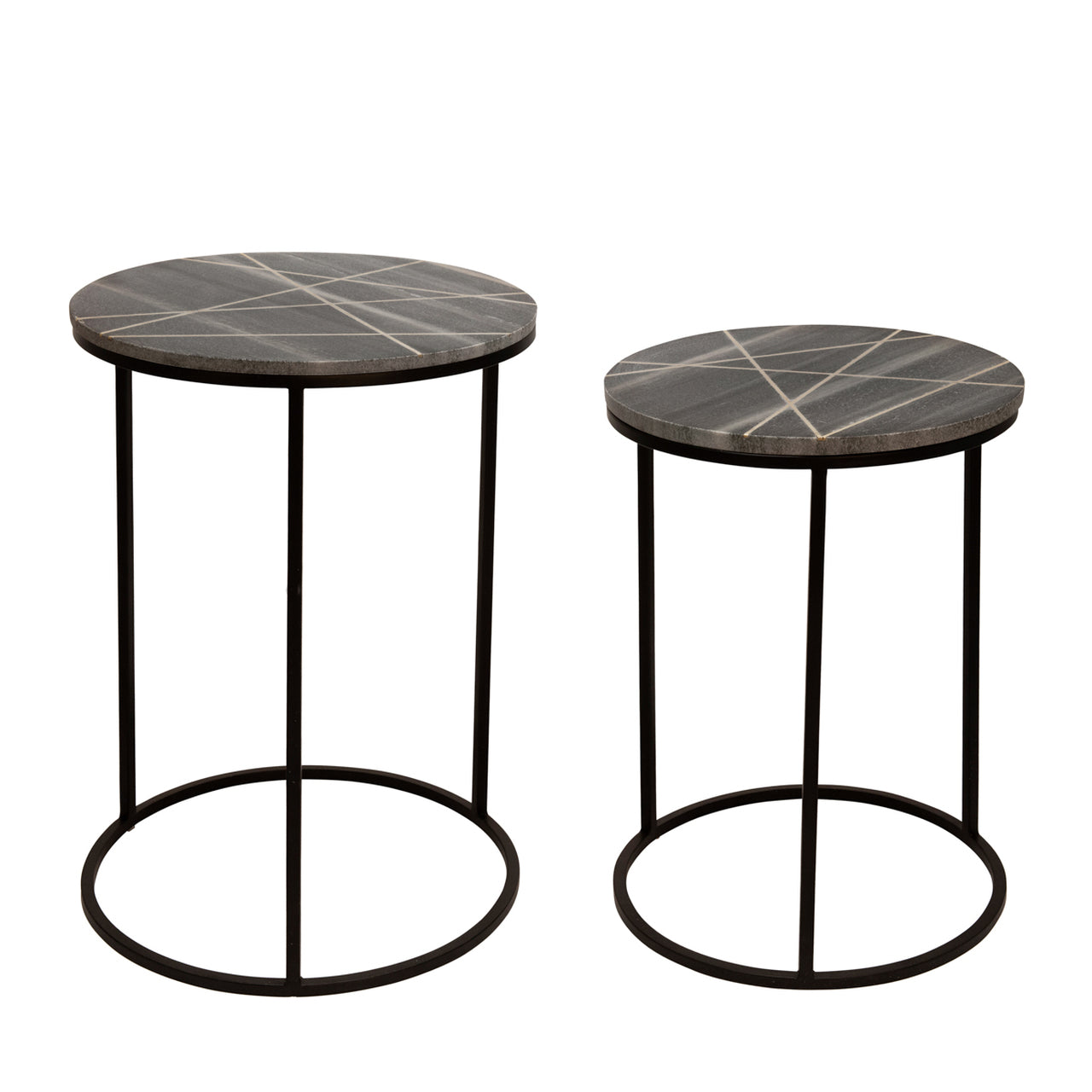 METAL/ MARBLE SIDE TABLE W-GOLD INLAYS, BLACK