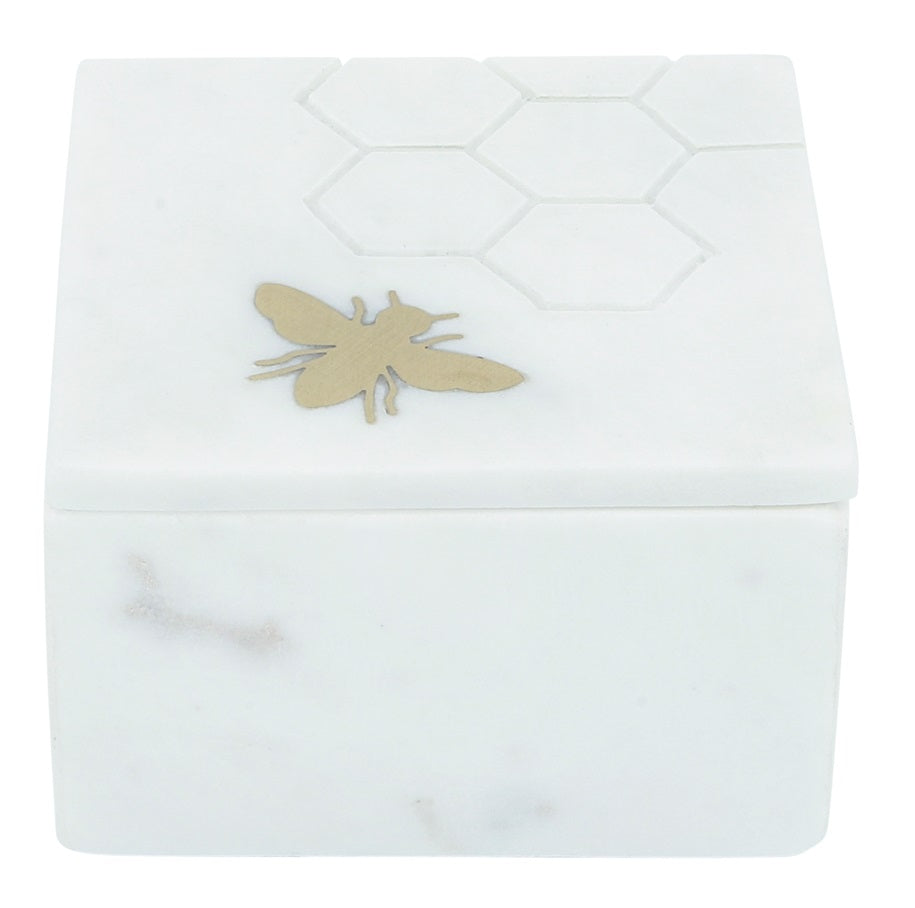 5X5 MARBLE BOX W/ BEE ACCENT WHITE