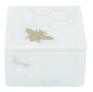 5X5 MARBLE BOX W/ BEE ACCENT WHITE