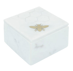 5X5 MARBLE BOX W/ BEE ACCENT WHITE