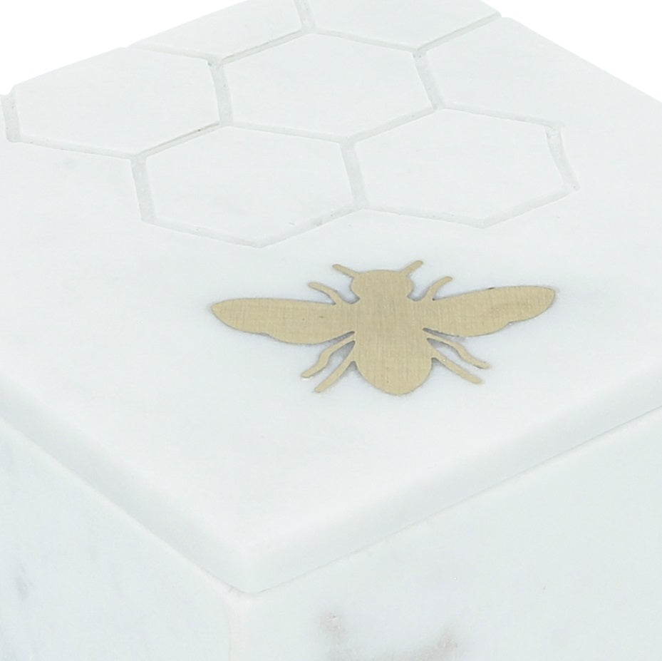 5X5 MARBLE BOX W/ BEE ACCENT WHITE