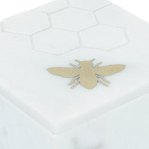 5X5 MARBLE BOX W/ BEE ACCENT WHITE