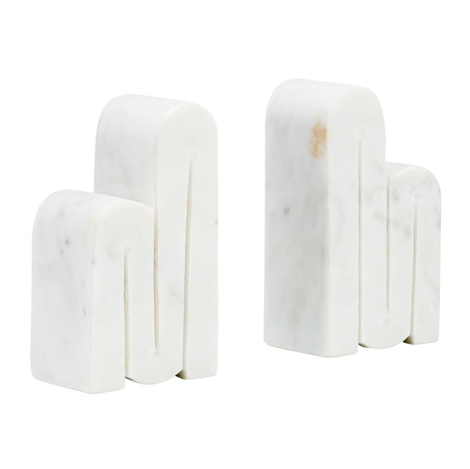 MARBLE, S/2 6"H SWIRLY BOOKENDS, WHITE