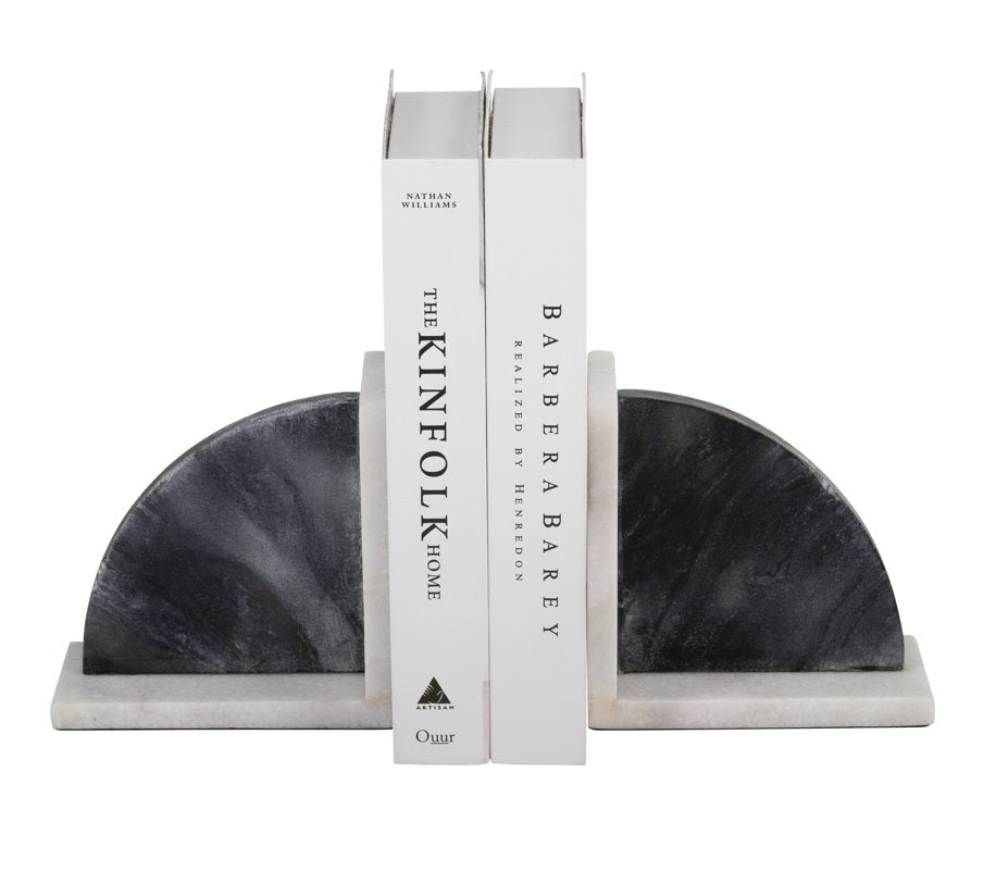 MARBLE,S/2 6"H,ROUNDED BOOKENDS,BLA
