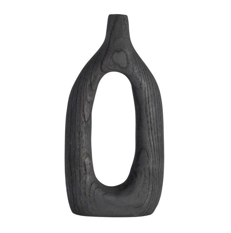 WOOD, 14"H CUT-OUT VASE, BLACK