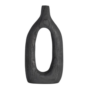 WOOD, 14"H CUT-OUT VASE, BLACK