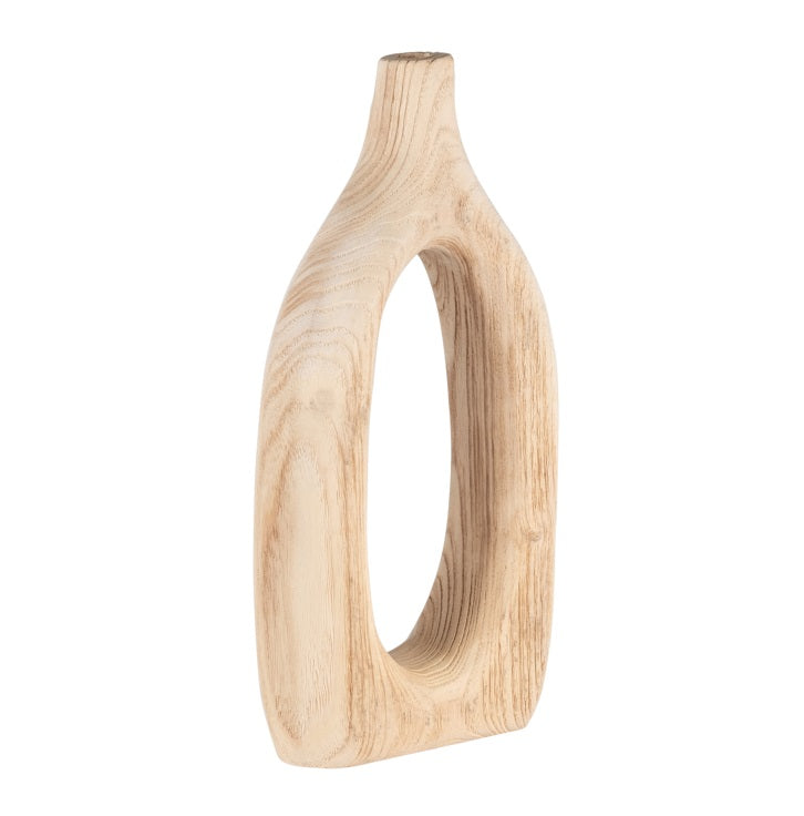 WOOD, 14"H CUT-OUT VASE, NATURAL